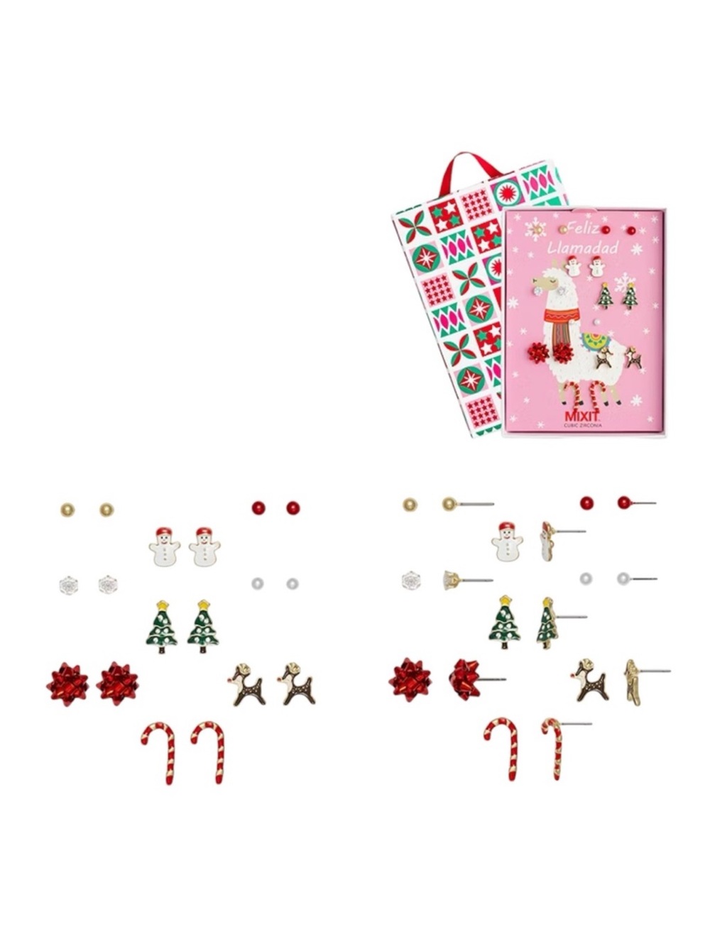 MixIt Feliz Llamada Christmas 9 Pair Gold Tone Cubic Zirconia Earring Set